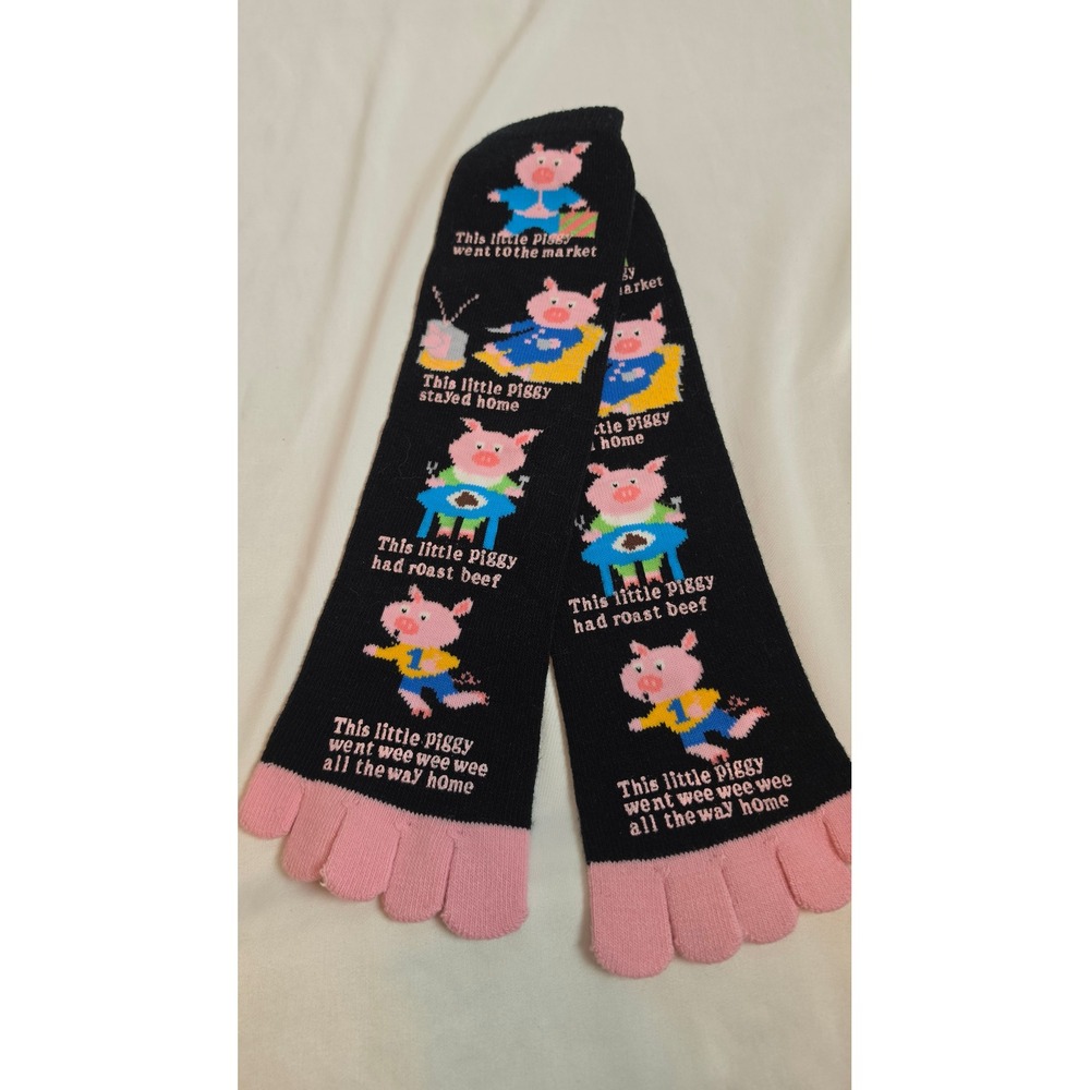 This Little Piggy Nursery Rhyme Toe Socks Black Pink Novelty Funny Cute Unisex